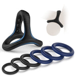 Silicone Penis Rings Set With 7 Different Sizes Cock Rings For Erection Enhancing, Long Lasting Stronger Men Sex Toy, Strechy Adult Sex Toys For Men Or Couple (Blue)