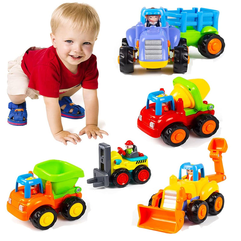 Push And Go Friction Powered Car Toys Set Tractor Bulldozer Mixer Truck And