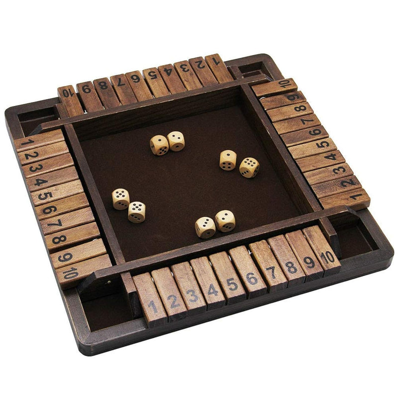 Juegoal Wooden 4 Players Shut The Box Dice Game, Classics Tabletop Version