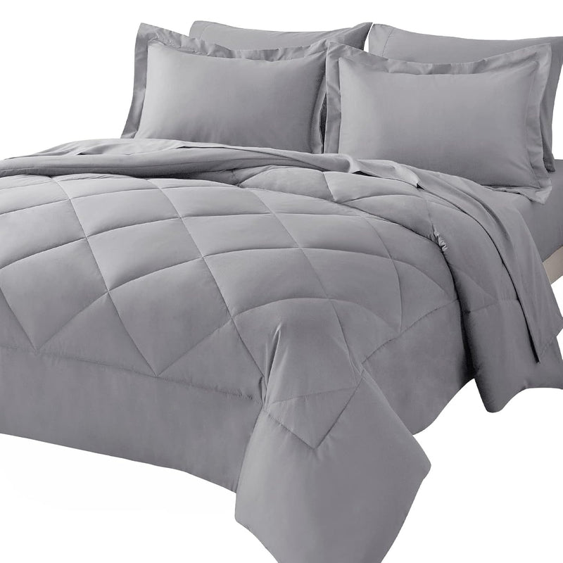 Full Comforter Set With Sheets 7 Pieces Bed In A Bag Light Grey All Season Bed