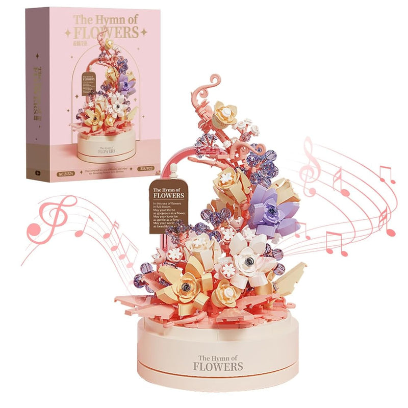 Flower Building Set With Music Box Base & Led, Ideal Floral Building Block