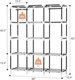 Portable Closet Wardrobe for Hanging Clothes with 2 Hanging Rods and 8 Storage Organizer Shelves,Sturdy Large Wardrobe Closet for Bedroom Free Standing Clothes Rack with Cover,Grey