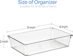6 Pack Drawer Organizer - 6" X 9" Plastic Storage Bins, Acrylic Organizers with Non-Slip Pads Clear Desk Storage Tray for Makeup, Jewelries, Kitchen Utensils, Bathroom and Office