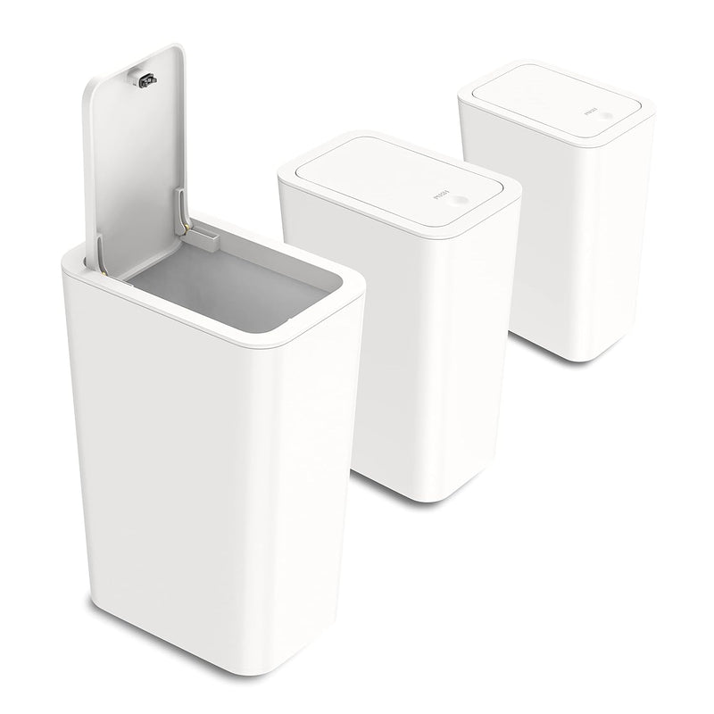 3 Pack 10L / 2.6 Gallon Small Trash Can With Lid, Bathroom Garbage Can With Pop-