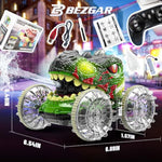Monster Truck Toys - Amphibious Rc Car For Land & Water, 7-Color Led Lights Dinosaur Toys & Water Gun, Remote Control Monster Truck With 360° Spins And Drifting, Remote Control Car For Boys 4-7