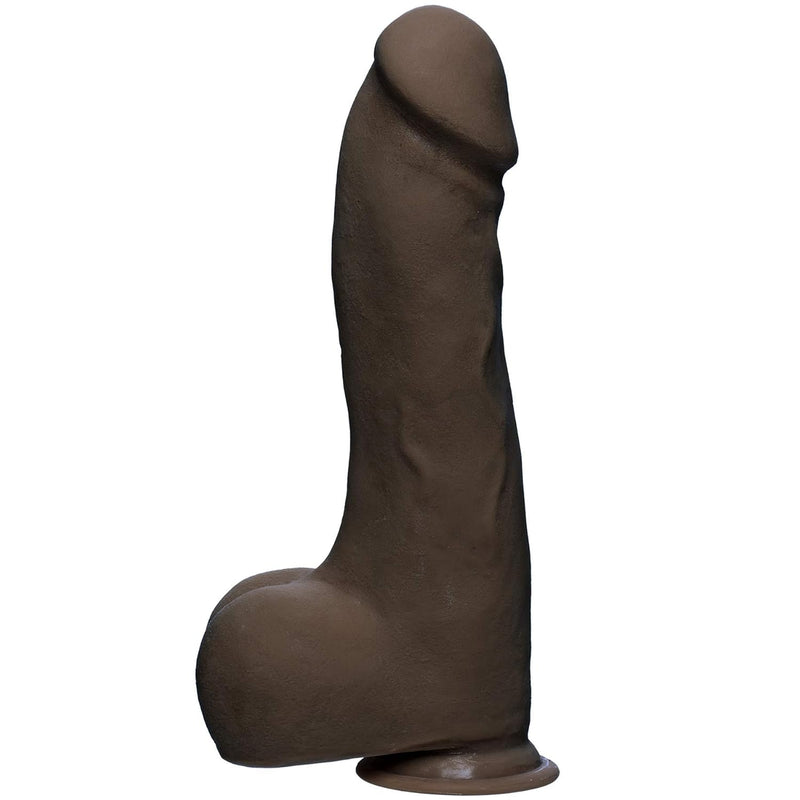The D - Master D - 10.5 Inch With Balls - Ultraskyn - 10.5" Long And 3" Wide - Strong Suction Cup Base - O-Ring Harness Compatible Dildo, Chocolate