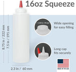 Plastic Squeeze Condiment Bottles with Red Tip Cap 16-ounce Set of 6 Wide Mouth