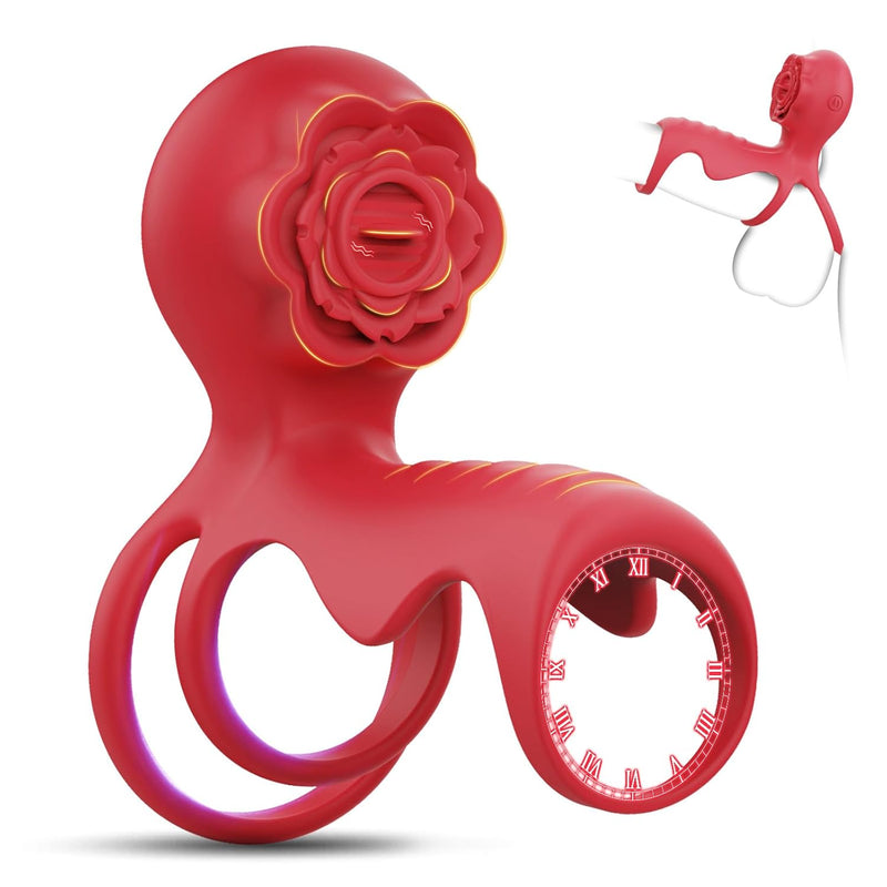 Vibrating Cock Ring With Rose Clitoral Stimulator, Silicone Penis Ring Clitoris Vibrator Couples Adult Sex Toys For Men Women, 10 Vibrations Adult Male Sex Toy G Spot Vibrator For Men Female