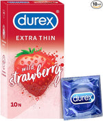 Extra-Thin Wild Strawberry Flavored Lubricated Condoms for Men, 10-Count
