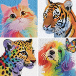 4 Pack Diamond Art Kits for Kids, 6 Inch Tiger & Leopard Gem Painting Set
