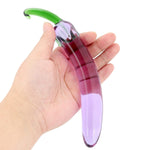 Glass Bent Pleasure Wand - Double-Ended, G-Spot Butt Plug, 7.68" Purple Eggplant