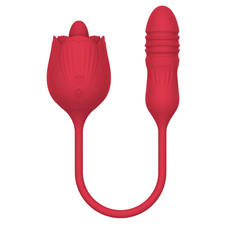 Rose Vibrator For Women, 3-In-1 Tongue-N-Cheek Rechargeable Waterproof Silicone Adult Sex Toy For Clitoral, G-Spot, Nipple, Thrusting Vibrating Bullet, Consoladores Vibradores, By Voodoo