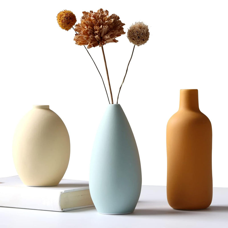 Ceramic Vase Set Of 3, Flower Vase Minimalism Style For Rustic Home Decor, Mod