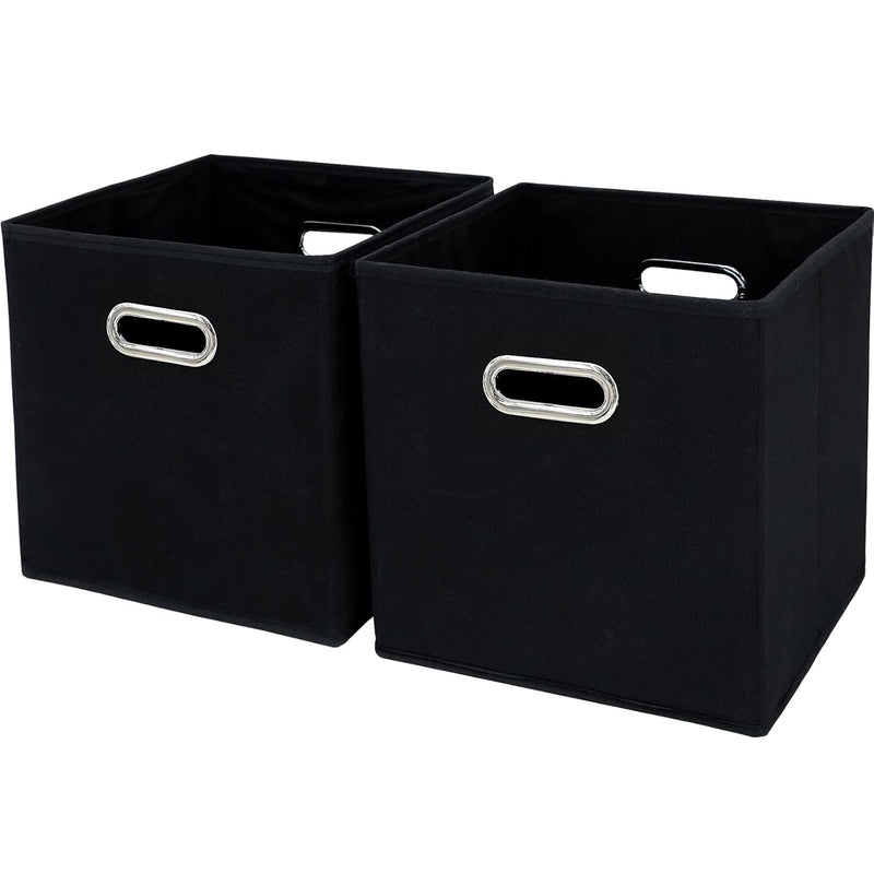 Black Fabric Storage Bins Cube ,11X11X11 Fabric Cubby Organizer Baskets With Han