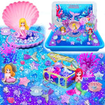 Sensory Bins For Toddlers,Sensory Toys Play Sand Art Kit With Sandbox & Sand Castle Molds & Tools,Indoor Outdoor Beach Toys For Boys And Girls Christmas Birthday Gift (Mermaid Paradise)