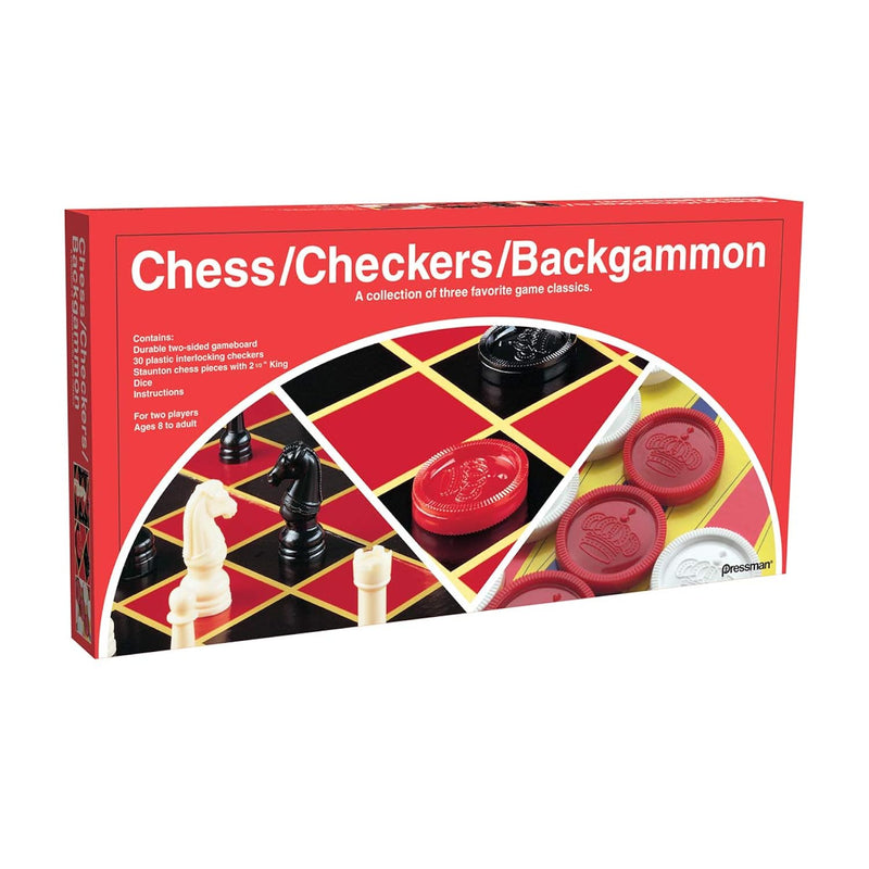 Pressman Chess / Checkers / Backgammon - 3 Games in One with Full Size Stau
