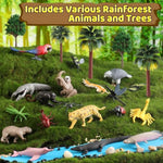 37Pcs Rainforest Animals Figures Toys Set, Rainforest Diorama Supplies Include Jungle Animal Figurines,Trees, Moss, Sand, Stones For Kids Historical Education School Project Decoration Birthday