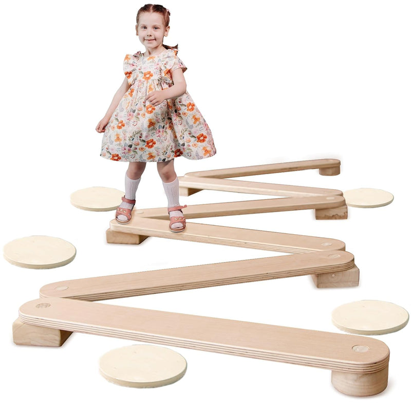 Kids Balance Beam Wooden Stepping Stones Montessori Furniture Balance Board