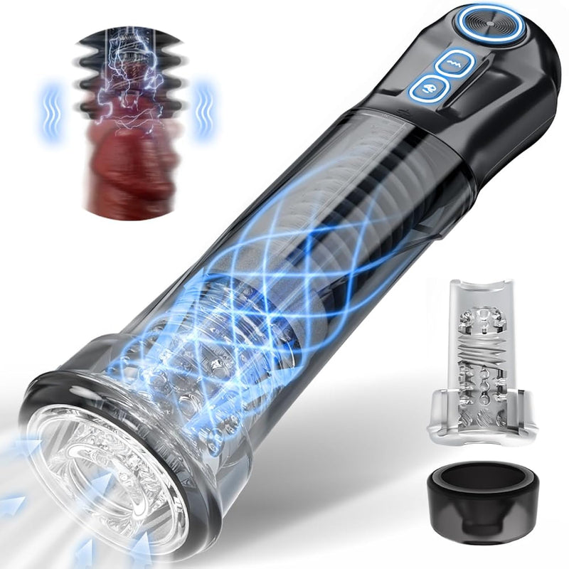 2In1 Electric Male Masturbator Penis Enlarger, Automatic Masturbators Penis Pump Enlargement With 3 Suction And 7 Vibration Modes, Dick Pump Male Masturbators Cup Adult Toys With 2 Sleeves
