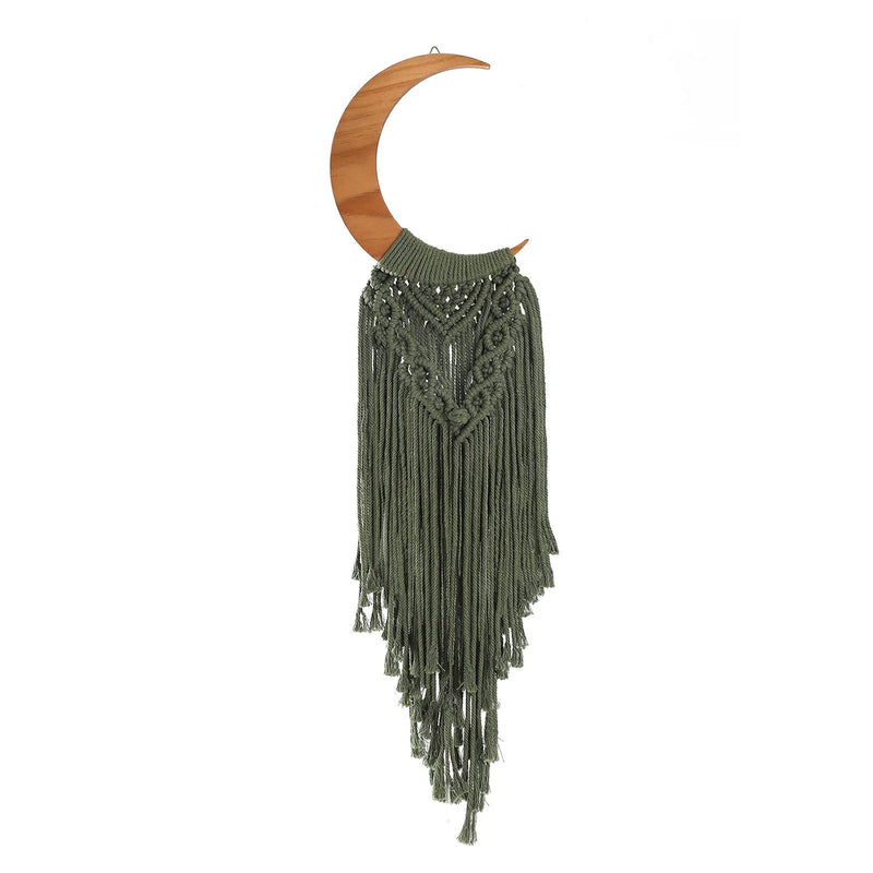 Macrame Wall Hanging Boho Moon Decor, Bohemian Crescent Moon Wooden Ornament W