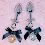 Hollowed-Out Sex Toys Flower Bell Anal Plug Erotic Products Delicate Bow Metal Anal Plug(Gold)