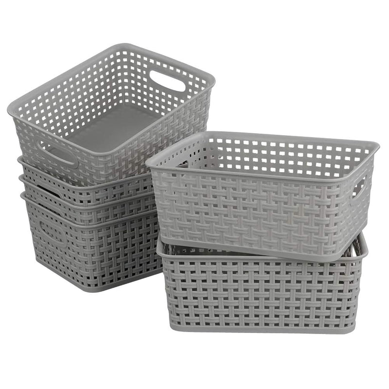 6-Pack Plastic Storage Organizer Basket, 10.04"L X 7.48"W X 3.95"H, Slightly Gra