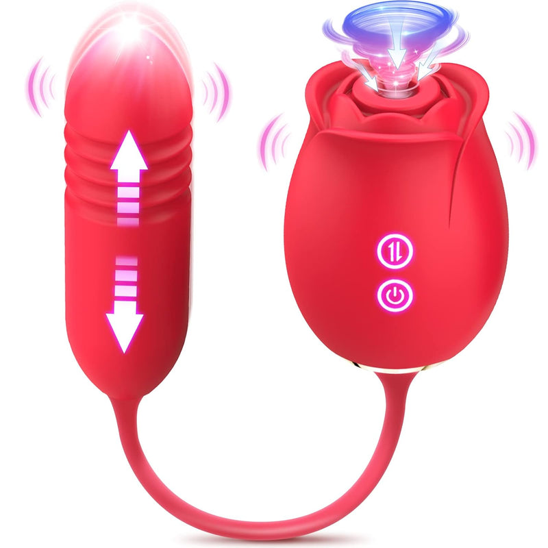 Sucking Sex Toys For Women - Rose Vibrator With Dildo Adult Toys, Sex Stimulator Sucker With 9 Sucking & 9 Thrusting G Spot Vibrators Clitoral Nipple Toys For Womens Sex