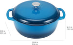 Cast Iron Dutch Oven Pot with Lid, Enameled, Round, Dual Handles, Heavy-Duty, Small, 4.3-Quart, Blue