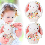 Flower Girl Stuffed Animal Bunny Plush Toy With Embroidered Flower 10" Cute Bunny Doll Bride Gifts For Wedding Party Proposal Decorations (2 Pcs)