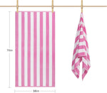 Plush Oversized Beach Towel - Large Cotton Thick 36 x 70 Inch Pink Striped Pool Towels, Fluffy Summer Cabana Big Swimming Towel for Adults Mens Womens