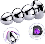 Anal Beads: Stainless Steel Butt Plug with 3 Big Balls and Purple Jewelry, Prostate Massage Anal Dilator for Men & Women