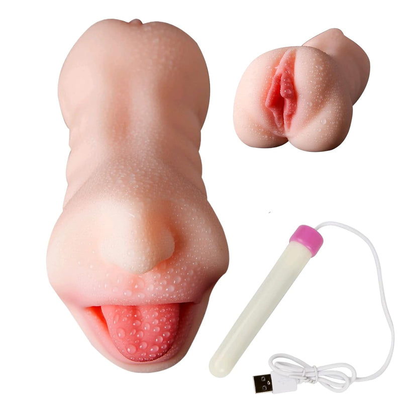 3 In 1 Pocket Pussy Male Masturbators With Lifelike Face, Sex Doll With Realistic Textured Mouth Vagina And Tight Anus, Masturbator Deep Throat Oral Adult Sex Toys For Men Masturbation(Flesh-Colored)