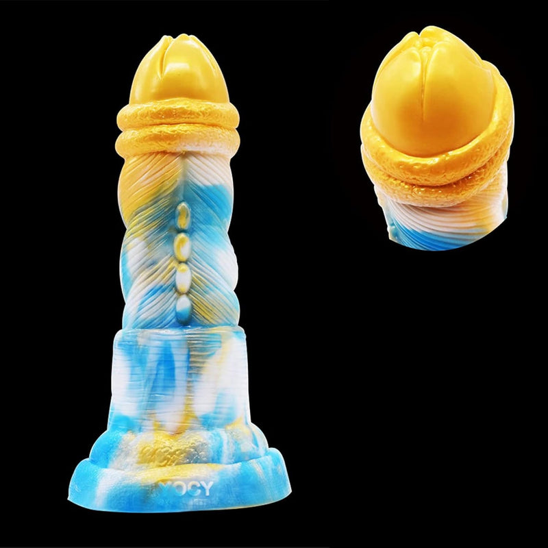 Soft Silicone Multi Color Flexible Alien Dildo Colorful Medium Size With Suction Base (Golden Color+Blue+White)