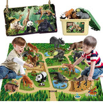 12 Pcs Safari Animals Figures Toys W/ 57X38.6’’ Large Activity Play Mat, Realistic Jumbo Jungle Wild Zoo Animals Figurines Playset W/Elephant, Giraffe, Lion For Kids Boys