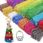 200 Pcs Lake Blue Glitter Pipe Cleaners, 12 Inch Chenille Stems for DIY Crafts