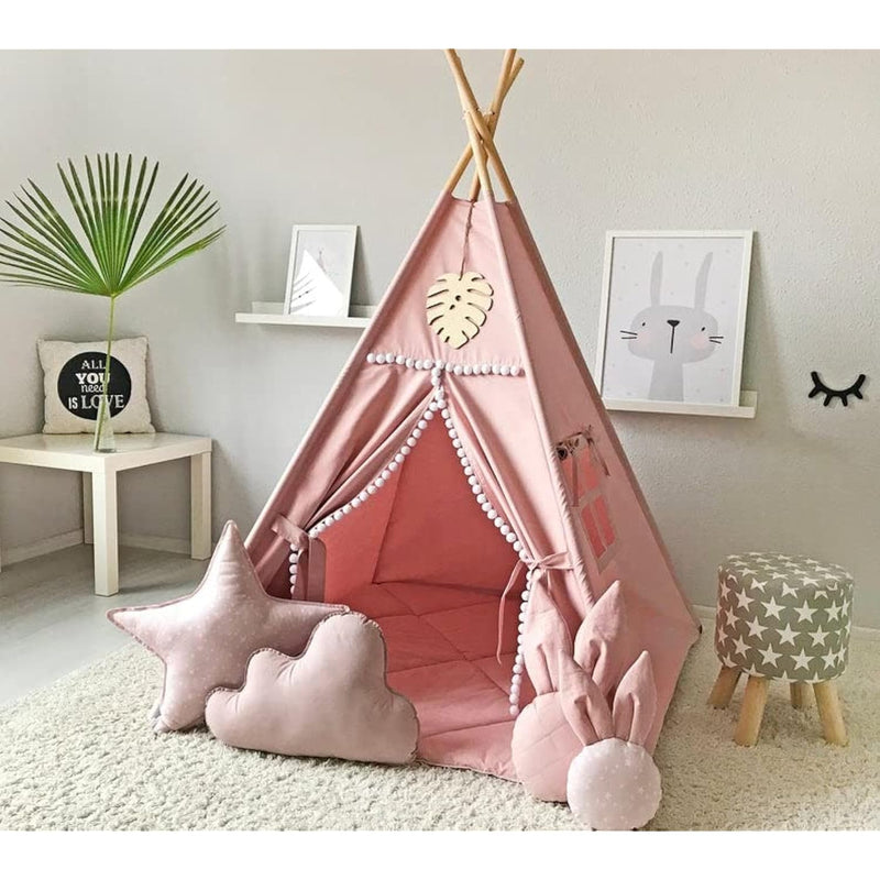 Kids Teepee Tent With White Pom Pom Indoor Play Teepee For Children Boys Po