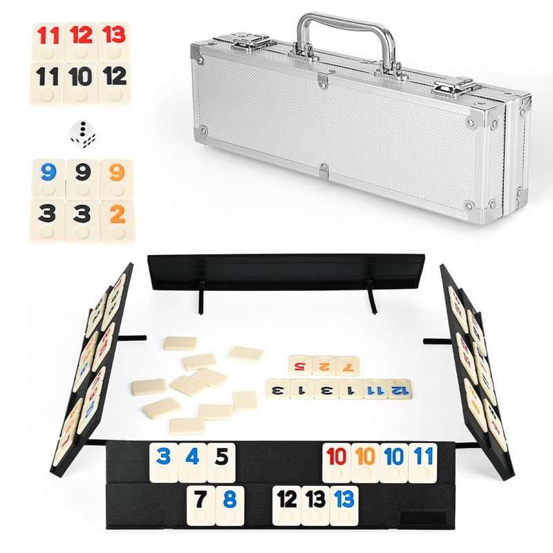 106 Rummy Cube Game With Aluminum Case, Rummy Tiles Sets With 4 Anti Skid S