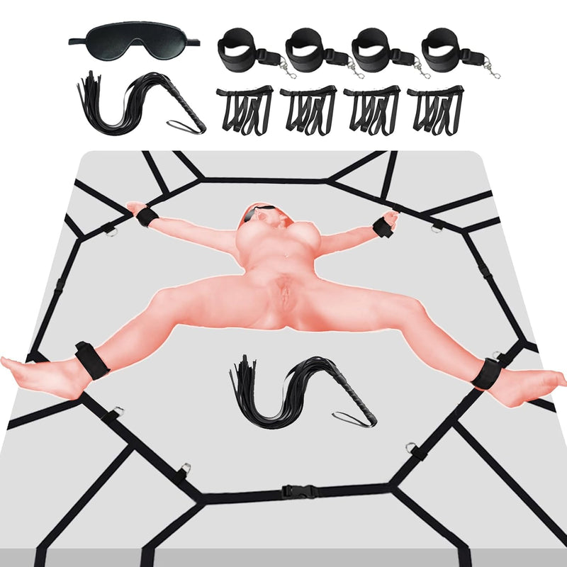 Bdsm Sex Bondage Kit Couples Bed Restraints Set,10 Pcs Adult Sex Toys With 4 Adjustable Wrist Thigh Cuffs,Whip,Eye Mask