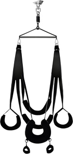 360° Spinning Ceiling Sex Swing with Sturdy Stand & Padded Seat – Black