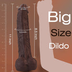 11" Realistic Black Dildo – Thick Silicone with Strong Suction Cup for Hands-Free Play