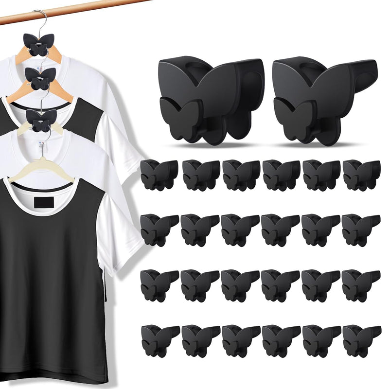 Space Saving Hanger Hooks 24 Pack, Black Butterfly Heavy Duty Hanger Hooks Space