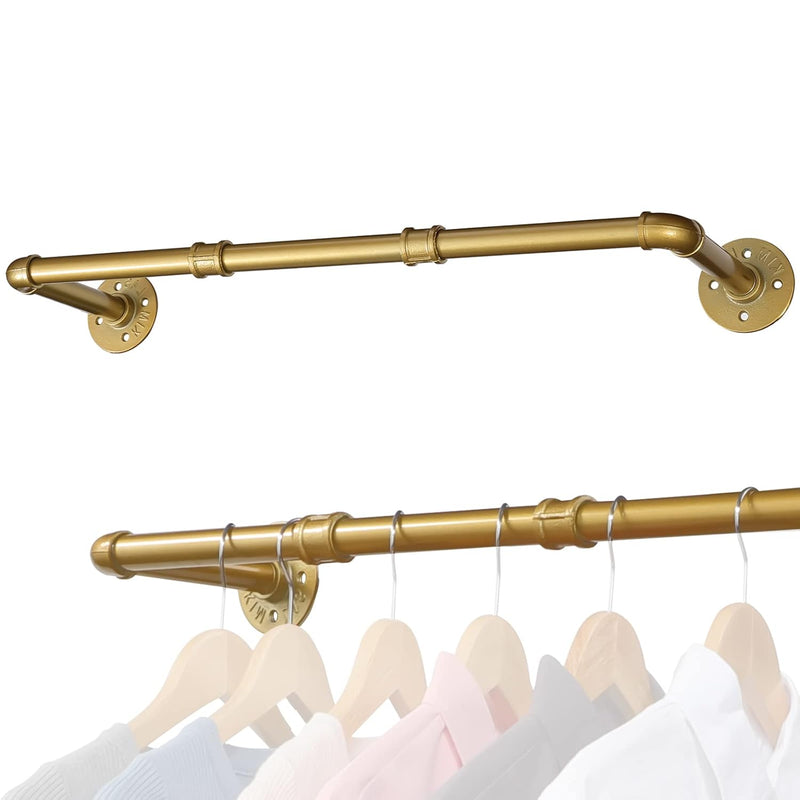 Industrial Pipe Gold Clothing Rack, 29 Inch Wall Mounted Golden Clothes Rack, In