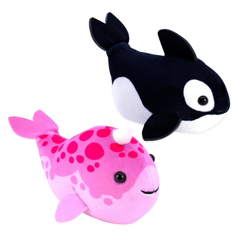 (Narwhal + Orca) Fish 2 Pack B Small Stuffed Animals With Motor Inside Suit