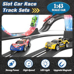 2-In-1 Slot Car Race Track Set With 4 High-Speed Cars, Electric Track, Dual Racing Game With 2 Controllers, Circular Overpass Design Featuring Flash Tracks. Toy Gift For Boys Kids Ages 4-6 6-8 8-12