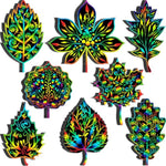 80 Pcs Fall Leaf Scratch Card Rainbow Fall Tree Ornaments for Home Decor and Party Use