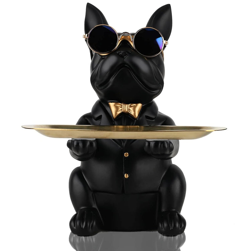 Modern Decor Resin Bulldog Tray Statue Piggy Bank Tray Storage Key Holder Cand