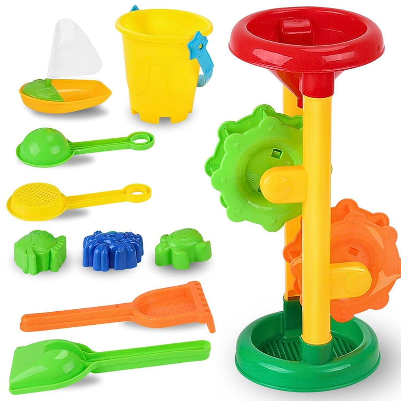 Liberty Imports Double Sand & Water Wheel Tower Beach Toy Set w/Built-in Fu