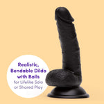 Lifelike Lover Realistic Dildo - 6 Inch Suction Cup Dildo For Women - Beginner Friendly With Flexible Shaft And Balls - Harness Compatible Strap On - Adult Sex Toy - Black