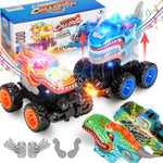 2 Pack Exploding Monster Truck Toy With Interchangeable Dinosaur & Shark Bodies, Friction-Powered Light-Up Cars With Sounds, Birthday Gift For Boys Ages 4-7, Easter Basket Stuffer, Kids Car Toys