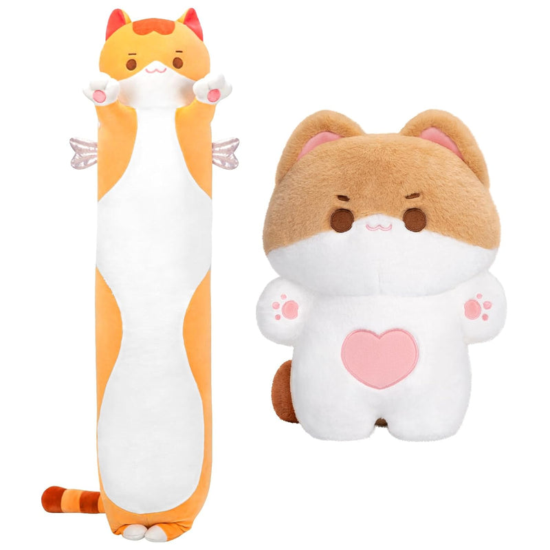 Long Cat Plush + Brown Cat Plush Toys,20 Inch Brown Cat Stuffed Animals Plush